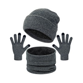 Senker Fashion Winter Beanie Hat Scarf and Touchscreen Gloves Set for Men, Warm Knit Skull Cap with Fleece Lined Gifts Grey Blue