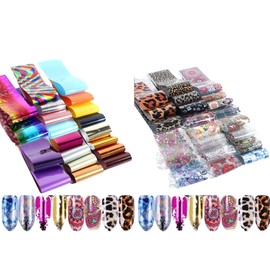 50 Sheets Nail Art Foil Transfer Stickers Laser Flower Leopard Print Nail Foil Adhesive Decals Starry Sky Manicure Holographic Transfer Tips Nail Art DIY Decoration Kit