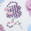 KIMUWHI Purple Catholic Rosary Necklace for Women, Simulated Pearl Prayer