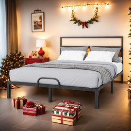 YITAHOME Queen Size Bed Frame with Headboard, Heavy-Duty Platform with Strong Metal Slats, No Box Spring Needed, Easy Assembly, Matte & Black