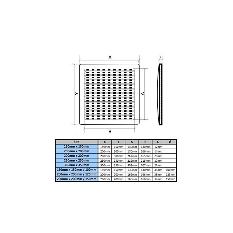 Air Vent Grille - with Adjustable Shutter - Wall Ducting