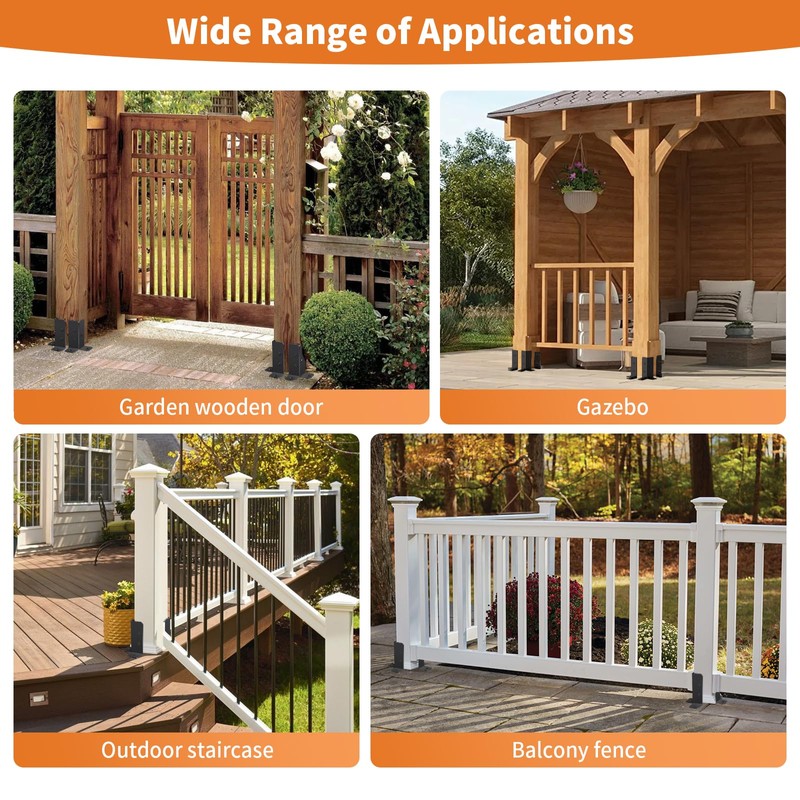 ONNIJUN 8 Pack Fence Post Brackets, Adjustable Fence Post Supports