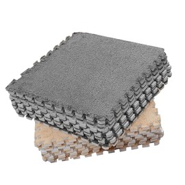 10 Uds. Alfombra de Espuma de Felpa, Alfombra de Suelo Entrelazada, Alfombra de Junta Dividida Suave, Alfombra de Espuma de Rompecabezas para Dormitorio (Camello Gris)