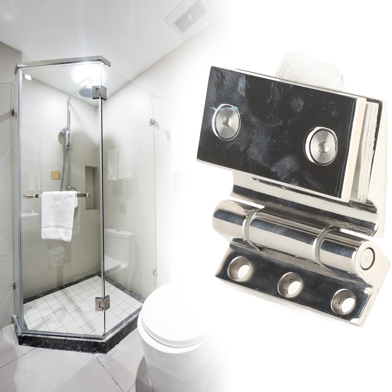 Curved Single‑Sided Hinge Stainless Steel Bathroom Hinge for Tempered 8‑12mm