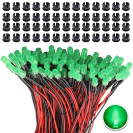 RUNCCI-YUN 65 x Green DC 12 V Pre-Wired Light, 3 mm LEDs with 20 cm Cable, Pre-Wired LED Diodes Light, 12 V LED Green + 65 Pieces 3 mm Plastic LED Mounting Rings