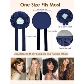 2 Pcs Silk Bonnet for Sleeping, Women Satin Bonnet, Silk Sleep Cap Double Layer Hair Hat with Tie Band, Elastic Wide Band Sleep Cap for Natural Curly Braids Hair (Khaki/Navy Blue)