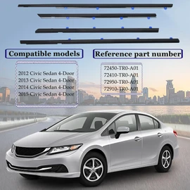BOLTRY 4Pcs Car Window Weather Stripping Molding Trim Seal Belt KitCompatible with Honda Civic Sedan 2012 2013 2014 2015, Replaces OEM# 72450-TR0-A01 72410-TR0-A01 72950-TR0-A01 72910-TR0-A01