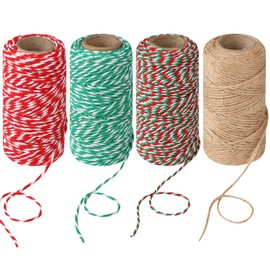 4 Rolls Natural Jute Twine, Red, Green & White - 70m/Roll