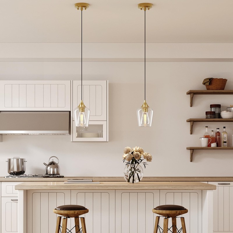 VONLUCE Pendant Lights Kitchen Island, Brushed Gold Pendant Light Fixtures