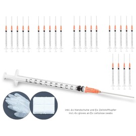 25 Refill Syringes 1 ml with Blunt Needle, 4 x Vinyl Gloves and 8 x Cellulose Swabs for Liquids Aromas Hobby and Home Work and Office