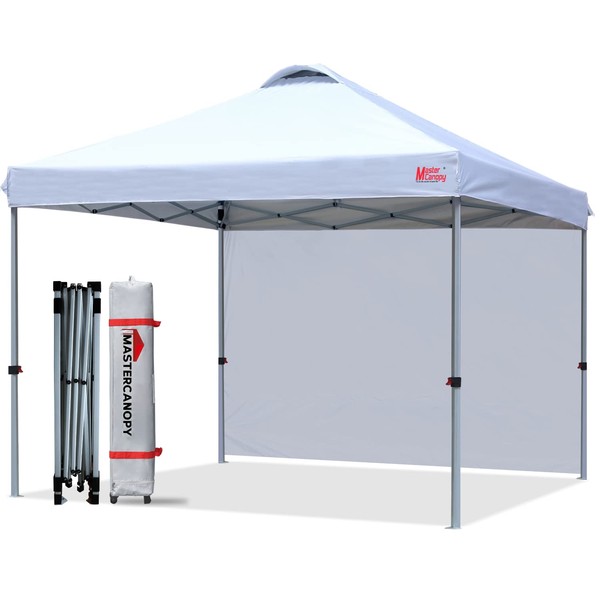 MASTERCANOPY Durable Ez Pop-up Canopy Tent with 1 Sidewall (10'x10',White)