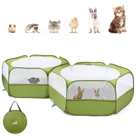 Pawaboo Extra Large 2-in-1 Small Animals Playpen, 2 Detachable Pet Cage Tent with Zipper Splicing, Portable Outdoor Yard Fence with 3 Metal Rod for Chick/Kitten/Puppy/Guinea Pig/Rabbits/Chinchillas