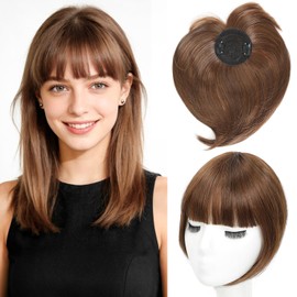Cesomeey Hair Toppers for Women with Clip in Bangs, 10 Inch Straight Bangs Hair Clip, 360°3D Cover Toppers HairPieces for Women with Thinning Hairs Daily Wear (Light Brown, 10 Inch)