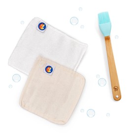 Kleiner Fuchs Bamboo Tableware Cleaning Set, Consisting of 1 Bamboo Brush, 4 Layers Liner, 1 Bamboo Fibre Cloth 15 x 15 cm, Colour: Light Blue