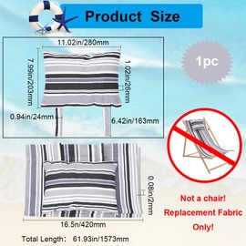 GORGECRAFT Cotton Beach Sling Chair Replacement Canvas Gray and Black Stripes Pattern Chair Oxford Cloth Lounge Chair Fabric Reclining Sling Replacement with Pillow for Garden Courtyard