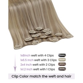 LaaVoo Blonde Clip in Hair Extensions Real Human Hair Clip in Extensions Full Head Straight Clip Extensions Highlight Golden Blonde Remy Hair Double Weft 80g 5pcs 12 Inch #16/22