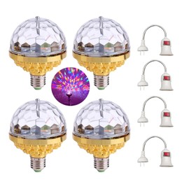 Colorful Rotating Magic Ball Light, Amposei Party Lights Disco Ball, Mirror Disco Ball Shape Bulb, Magic Rotating Ball Light Bulb with Sockets for Home Party Music Themed Bar (4PCS Universal Socket)