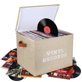 Lukeline Vinyl Record Storage Box, Decorative Moving Box for Records with Handles,LP Record Storage Holds up 100+ Records for Living Room, Study, Concert Hall or Office