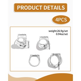 BPTRKOM Pack of 4 Thick Gold Rings Women's Delicate Silver Rings, Stackable Rings, Statement Rings, Vintage Jewellery, for Women and Girls