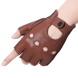 Meetoget Driving Gloves for Men Deerskin Leather Fingerless Unlined Gloves CAM03, Saddle, Size Small
