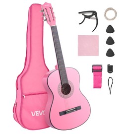 VEVOR 38 Inch Beginner Acoustic Guitar, Classical Guitar Full Starter Kit with Nylon Strings, Gig Bag, Strap, Tuner, Extra Strings, Pick, Capo, for Teenagers Adults Students Youth, Pink