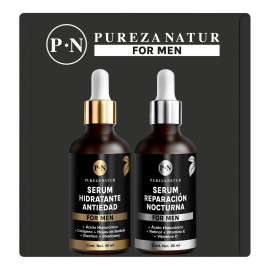 Paquete Sueros Cuidado Facial Hombre Serum Dia Y Noche 50ml Acido hialurnico, Retinol serums para rutina completa skincare masculino                  