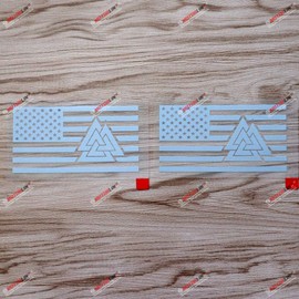 3S MOTORLINE 2X Silver 4'' Valknut USA American Flag Decal Sticker Norse Viking Car Vinyl Die Cut