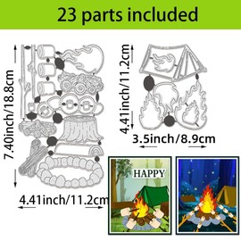BENECREAT Camping Equipments Die Cuts for Card Making, Tents Fire Barbecue Carbon Steel Template Metal Embossing Cutting Dies for Paper DIY Scrapbooking Album Craft Home Decor