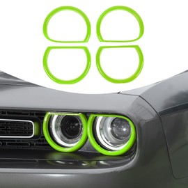 Voodonala for Challenger Headlight Headlamp Lampshade Accents Enhancements Cover Bezels Ring Cover Trim for 2015-2025 Dodge Challenger Exterior Accessories,ABS 4PCS Green