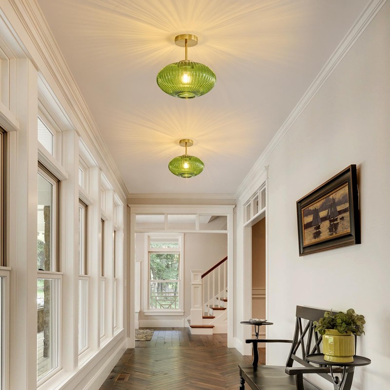 Feasey Green Semi Flush Mount Ceiling Light,Glass Ceiling Light Fixture