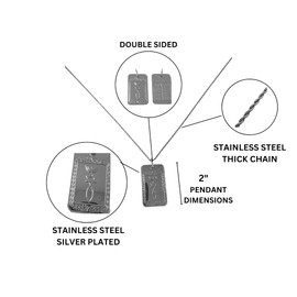 3 ARCHES USA Religious Messianic Necklace Silver Plated Inscribed With The Ten Commandments In Stainless Steel-Double Sided Pendant