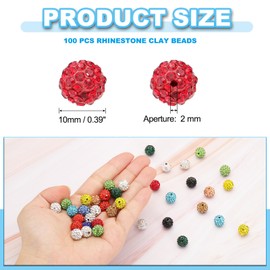 PATIKIL 10mm Rhinestone Beads, 100pcs Clay Rhinestone Beads Disco Ball Beads Diamond Spacer Beads Crystal Sparkle Shiny Round Bulk for Making Pens Crafting, Red