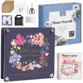 Joy&Grace Large Flower Press Kit with Designed Cover, Includes DIY Album, 10.9" x 10.9", 10 Layers Wooden Flower Pressing Kit for Adults, Plant Preservation Craft Art (Color Box, Purple Navy)