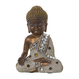 Alexandra House Living Decorative Figurine White Gold Acrylic Plastic Melamine Buddha 14 x 9 x 20 cm