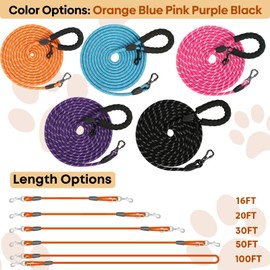 100FT Extra Long Dog Leash for Dog Training, Reflective Dogs Leash with Lockable Hook, Heavy Duty Dog Lead Tie Out Rope for Large Medium Small Dogs Outside Walking, Playing, Camping, or Yard Orange