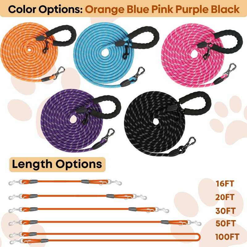 100FT Extra Long Dog Leash for Dog Training, Reflective Dogs