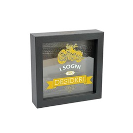 Salvadanaio Decorativo 'I Sogni Son Desideri', Cornice Nera 16x16 cm, Motivo Moto