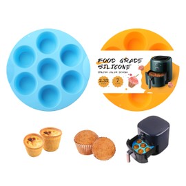 2 Pack Silicone Egg Bite Molds, Food Grade 7-Cups Air Fryer Muffin Pan for Baking Mini Muffins, Egg Bite, Tart, Mini Cupcake and Quiche, Nonstick and BPA - Free (Orange+Blue)