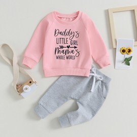 Baby Girl Fall Clothes Set Long Sleeve Letter Print Sweatshirt Pants Toddler Infant Outfits 6 12 18 24 Months 2T 3T (Pink, 12-18 Months)