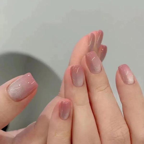Sevgob Press on Nails Short Square Fake Nails with Design