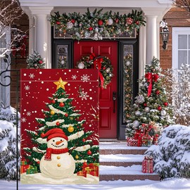 Winter Snowman Snowflake Garden Flag for Outside Christmas Tree Welcome Yard Flag 12x18 Inch Double Sided Burlap Holiday Farmhouse Outdoor Flag Home Decoration