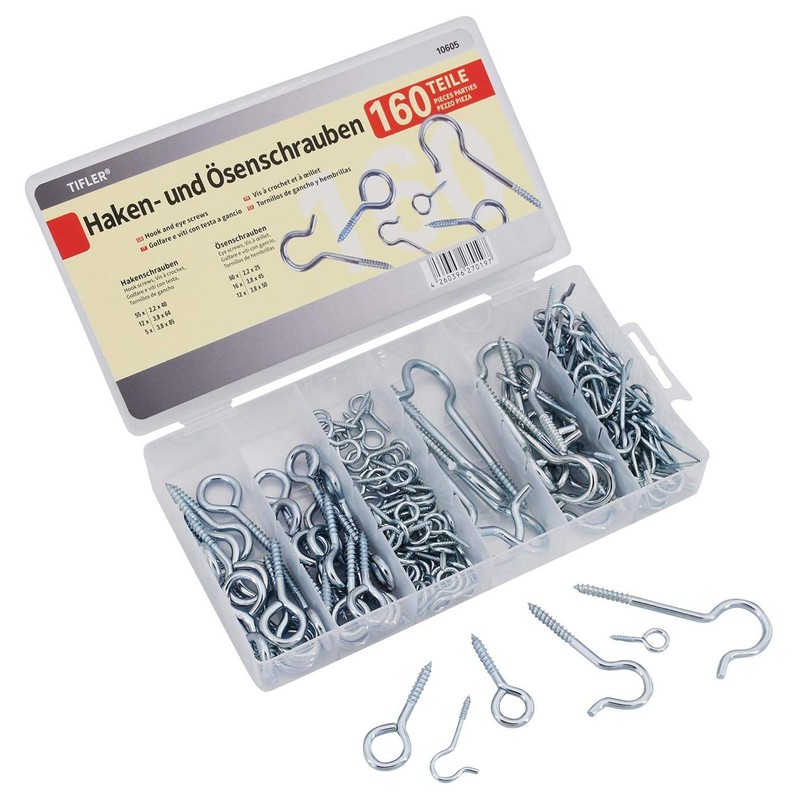 Clip bolts and eyebolts, 151-part set, various different sizes