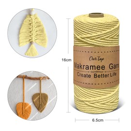 OurTop Premium Macrame Yarn Set of 3, 3 mm x 100 m Macrame Cord, Macrame Cord, Yarn for DIY Crafts, Weaving Decoration, Hanging Plant Hanger (Light Yellow, Yellow, Sage)