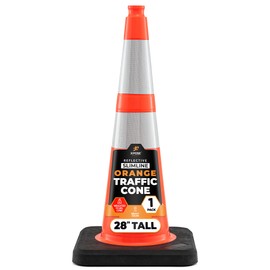 Xpose Safety 28 Inch Orange Slim Line Traffic Cones Heavy Duty 10lb with 6" & 4" Collars, 1 Pack Multipurpose PVC Plastic Safety Cone for Parking, Soccer, Caution, Kids & Construction - DOT Approved