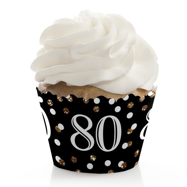Big Dot of Happiness Adulto 80th cumpleaños – Oro – Cumpleaños Fiesta Decoraciones – Fiesta Cupcake Wrappers – Juego de 12