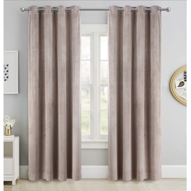 SINGINGLORY Taupe Velvet Curtains 52 x 84 Inch Blackout Grommet Window Curtains 2 Panels Set for Bedroom and Living Room (W52 xL84, Taupe Brown)
