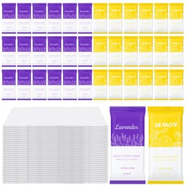 Moist Cotton Towels, 10"x10" Disposable Refreshment Pre Moistened Towels Individually Wrapped Face & Body Wet Moist Terry Cotton Towelettes for Travel Hotel Sport Camping Spa (Lavender Lemon 60Pcs)