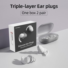 ENJROKJ Ear Plugs for Noise Cancelling,Soft Comfortable Silicone Sound Blocking Earplugs, Reusable Washable Earplugs for Work, Shooting, Study, Snoring, Sleeping and Concerts 2 Pairs/Box