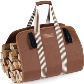 MYFIREPLACEDIRECT Lightweight Firewood Carrier, Wood Carrier for Firewood, Oxford Canvas Firewood Log Carrier Tote with Padded Handles and Closing Fastener - Brown