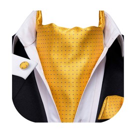 Dubulle Silk Ascot for Men Paisley Floral Mens Cravat Tie and Handkerchief Cufflinks Set Casual,Yellow